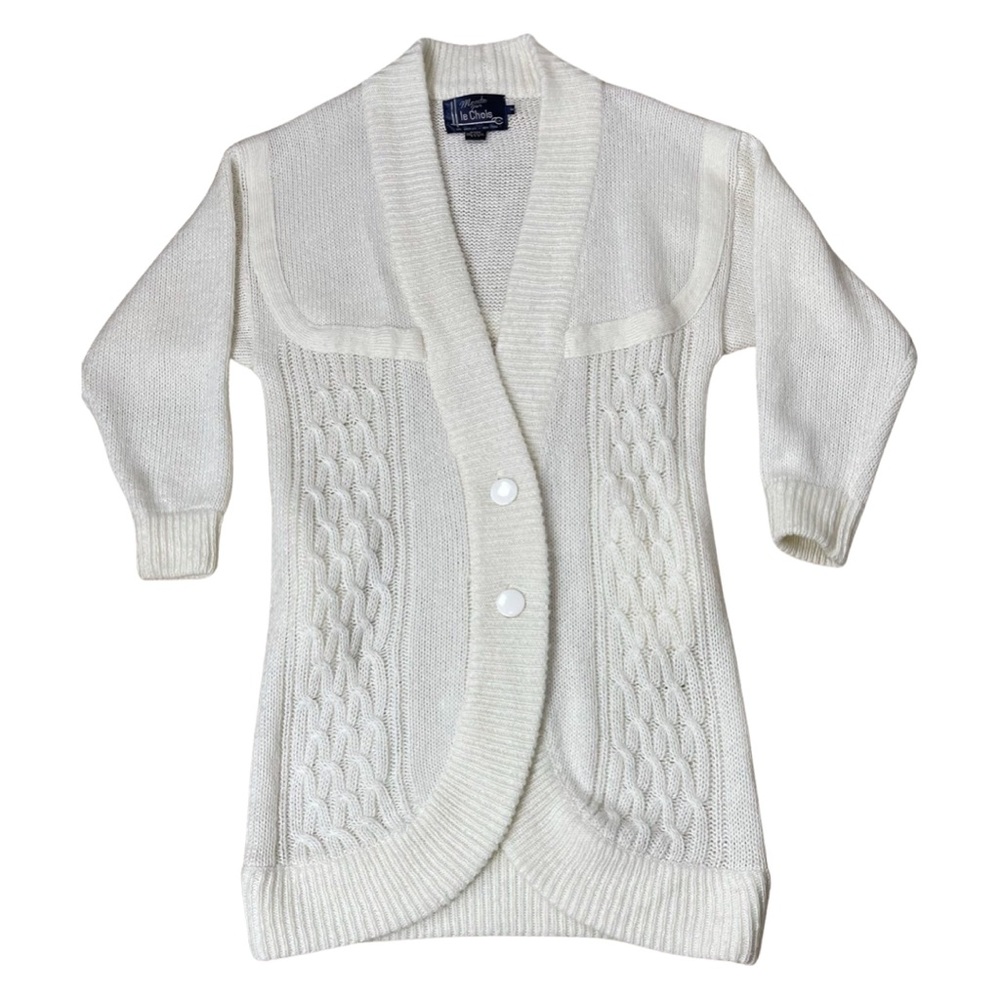 Monto Par Le Chois Vintage long line cream chunky knit, cardigan sweater